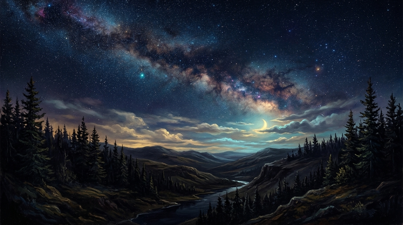 Majestic starry night landscape background